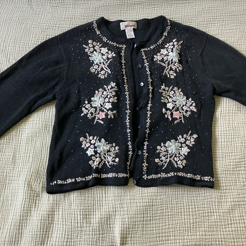 Floral Beaded Appliqué Sweater